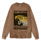 Unisex Casual Washed Bite the Hand That Feeds You Propaganda Panther Printed Long Sleeve T-shirt