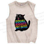 Unisex Funny Cat For Equality Warriors Printed Washed Tank Top