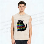 Unisex Funny Cat For Equality Warriors Printed Washed Tank Top