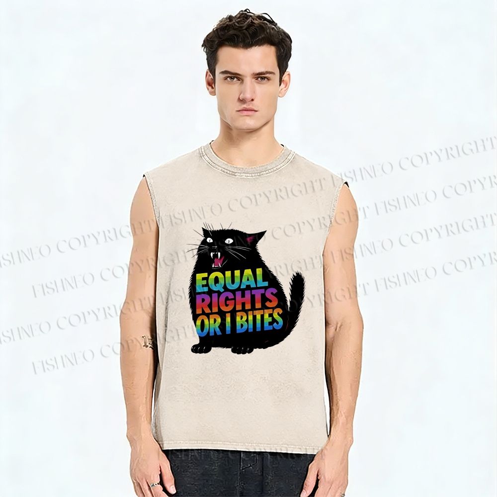 Unisex Funny Cat For Equality Warriors Printed Washed Tank Top