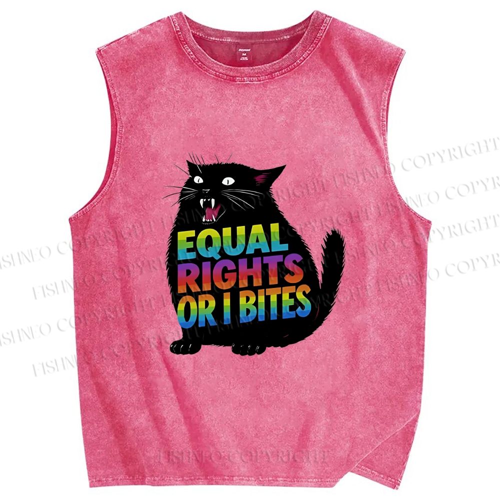 Unisex Funny Cat For Equality Warriors Printed Washed Tank Top