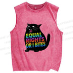 Unisex Funny Cat For Equality Warriors Printed Washed Tank Top