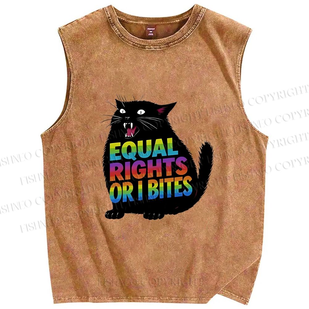 Unisex Funny Cat For Equality Warriors Printed Washed Tank Top