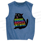 Unisex Funny Cat For Equality Warriors Printed Washed Tank Top