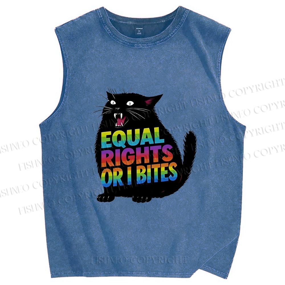 Unisex Funny Cat For Equality Warriors Printed Washed Tank Top