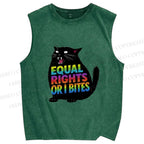 Unisex Funny Cat For Equality Warriors Printed Washed Tank Top