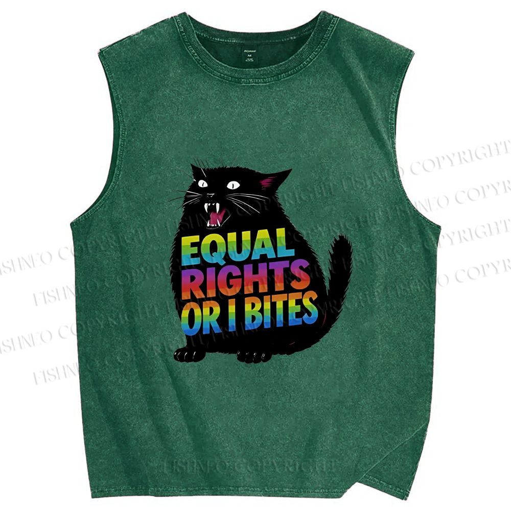 Unisex Funny Cat For Equality Warriors Printed Washed Tank Top