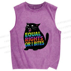 Unisex Funny Cat For Equality Warriors Printed Washed Tank Top