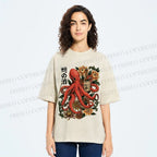Unisex Octopus with Sake Bottle Printed Washed Tee