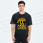 Unisex 9 Lives Black Cat Printed Washed Tee