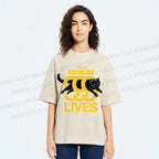 Unisex 9 Lives Black Cat Printed Washed Tee