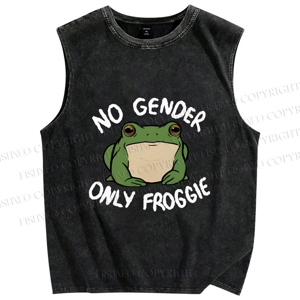 Unisex Funny Frog Declares Identity Freedom Printed Washed Tank Top
