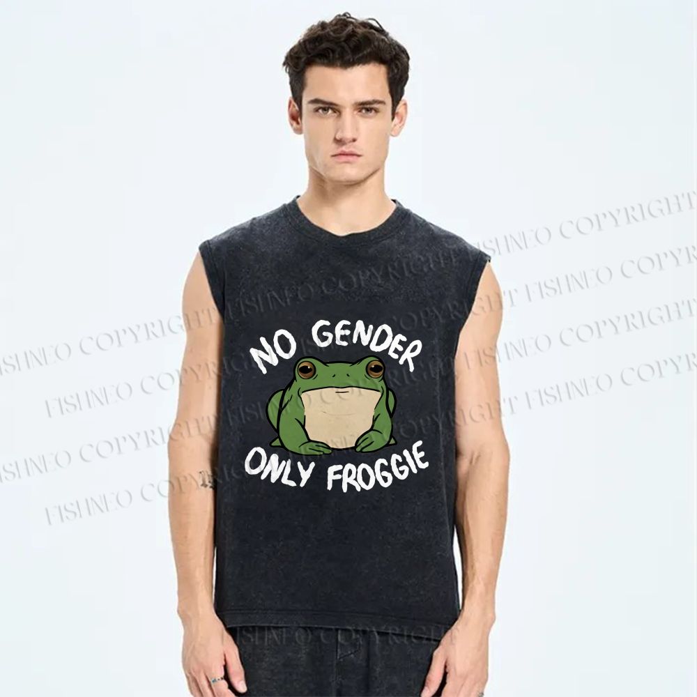 Unisex Funny Frog Declares Identity Freedom Printed Washed Tank Top