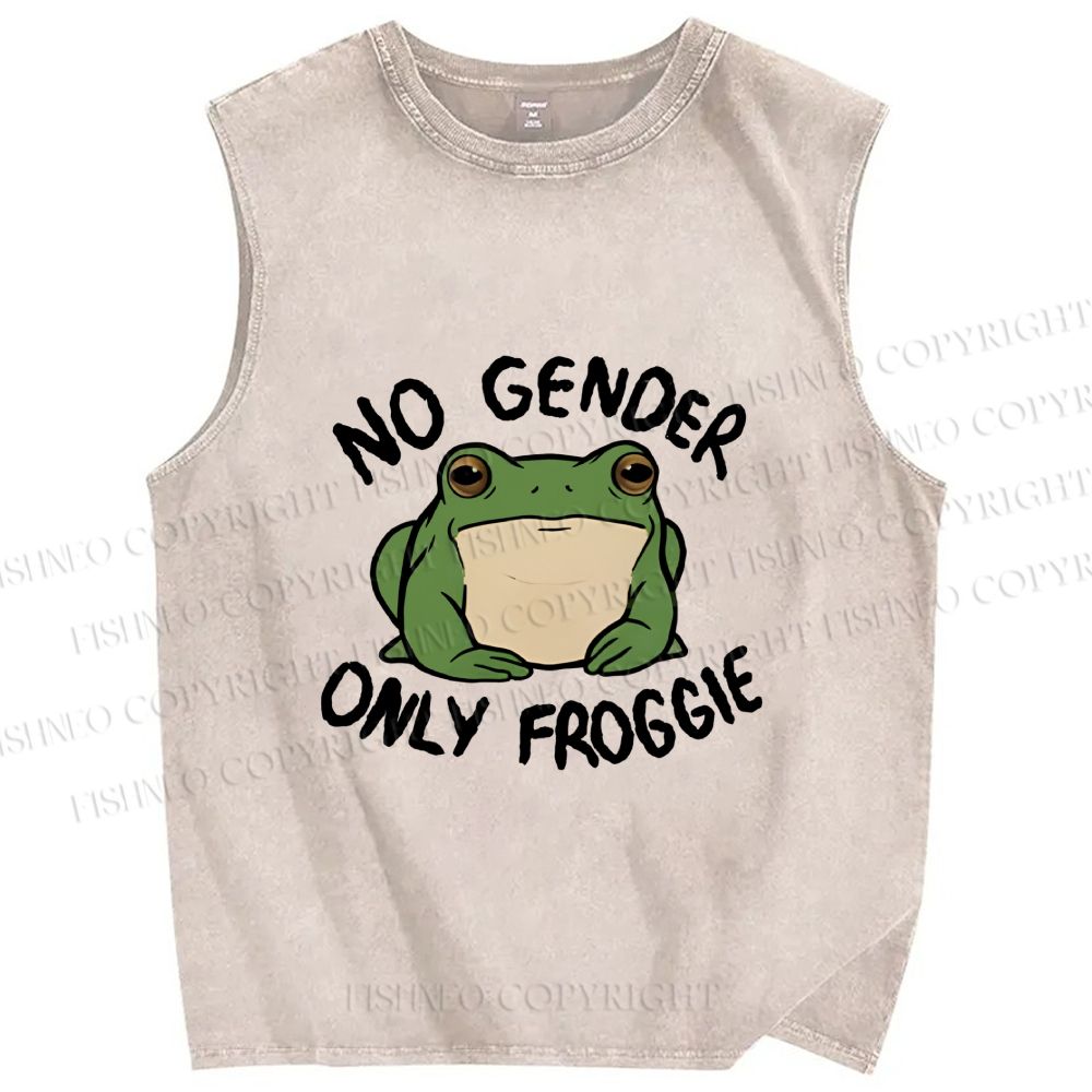 Unisex Funny Frog Declares Identity Freedom Printed Washed Tank Top