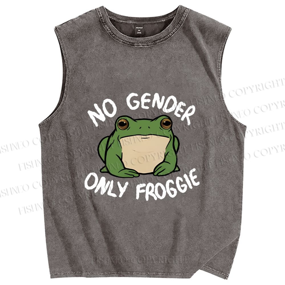 Unisex Funny Frog Declares Identity Freedom Printed Washed Tank Top