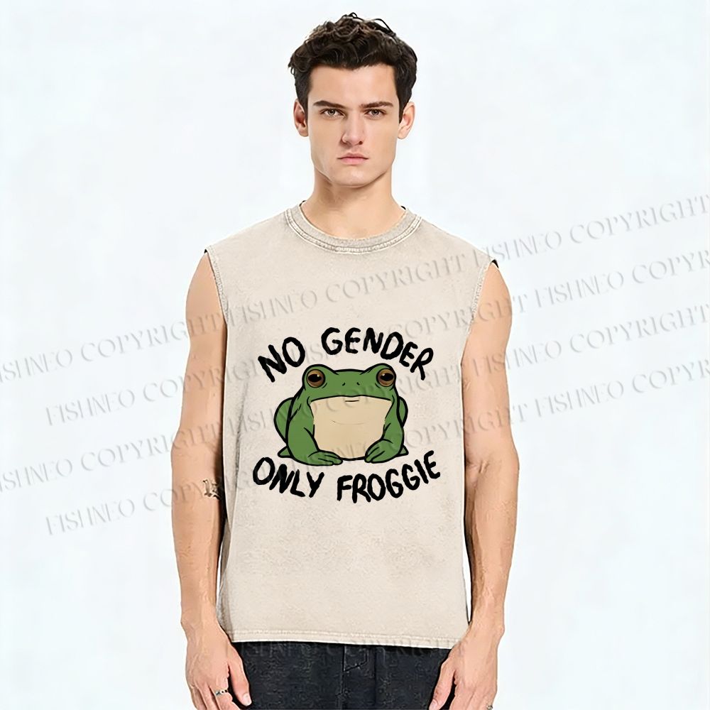 Unisex Funny Frog Declares Identity Freedom Printed Washed Tank Top