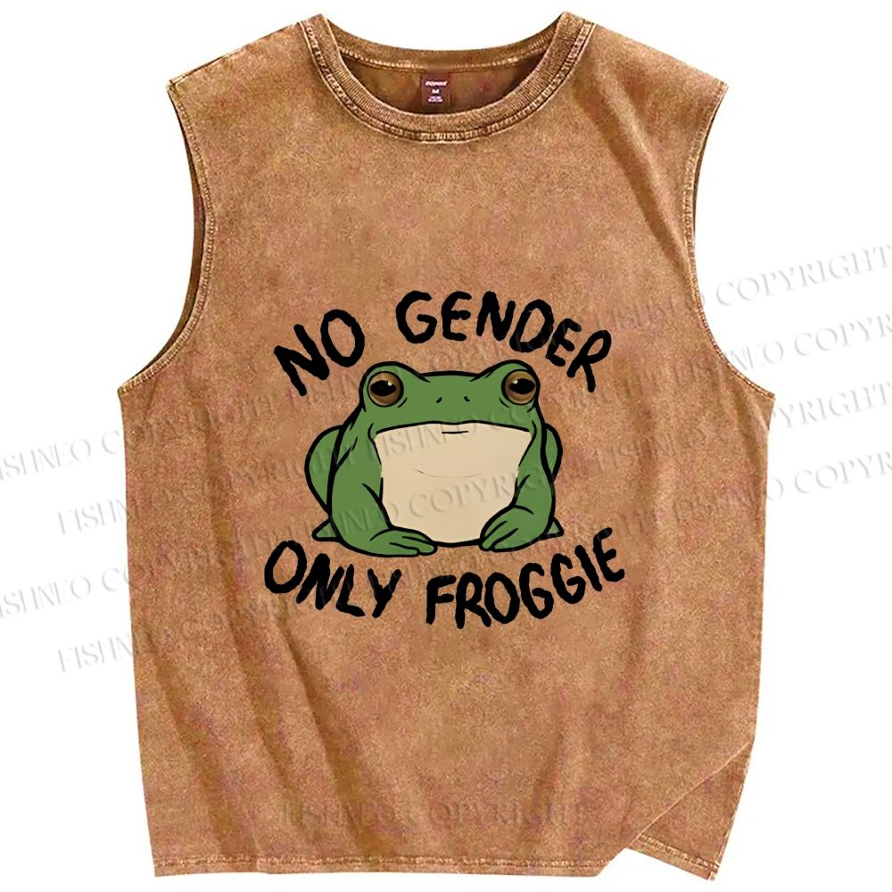 Unisex Funny Frog Declares Identity Freedom Printed Washed Tank Top