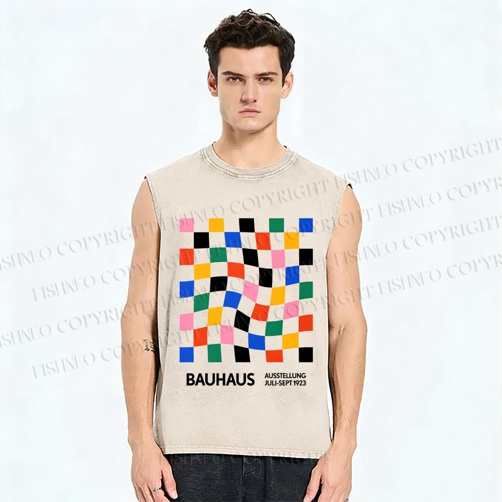 Unisex Bauhaus Square Printed Washed Tank Top