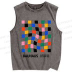 Unisex Bauhaus Square Printed Washed Tank Top