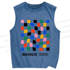 Unisex Bauhaus Square Printed Washed Tank Top