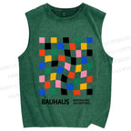 Unisex Bauhaus Square Printed Washed Tank Top