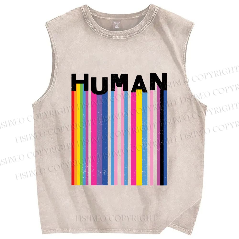 Unisex Pride Human Printed Washed Tank Top