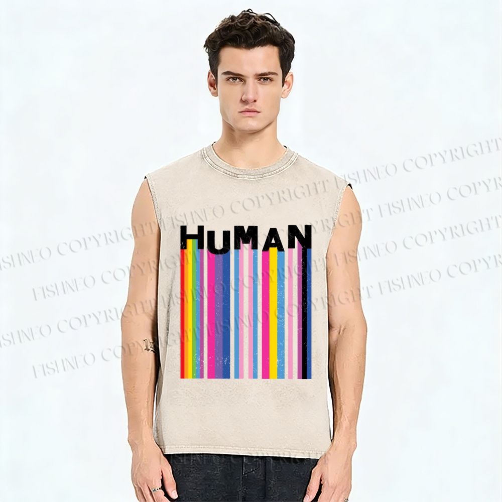 Unisex Pride Human Printed Washed Tank Top