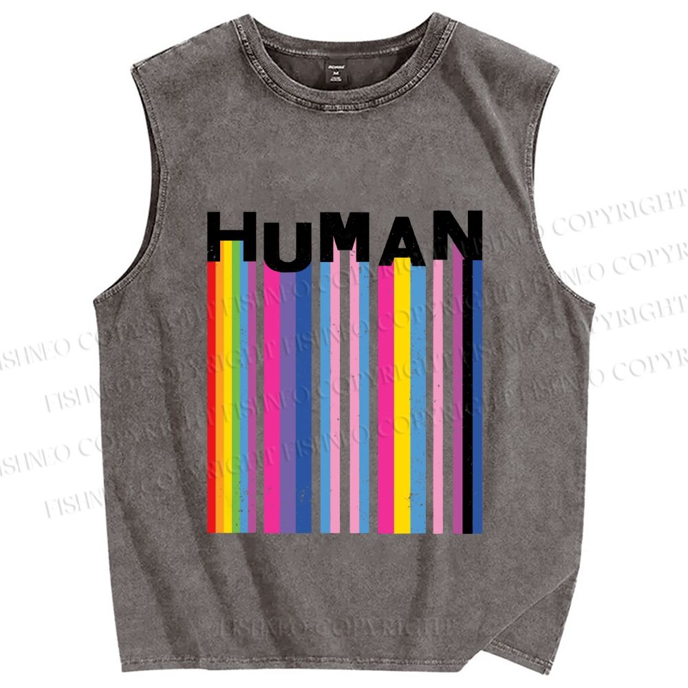 Unisex Pride Human Printed Washed Tank Top