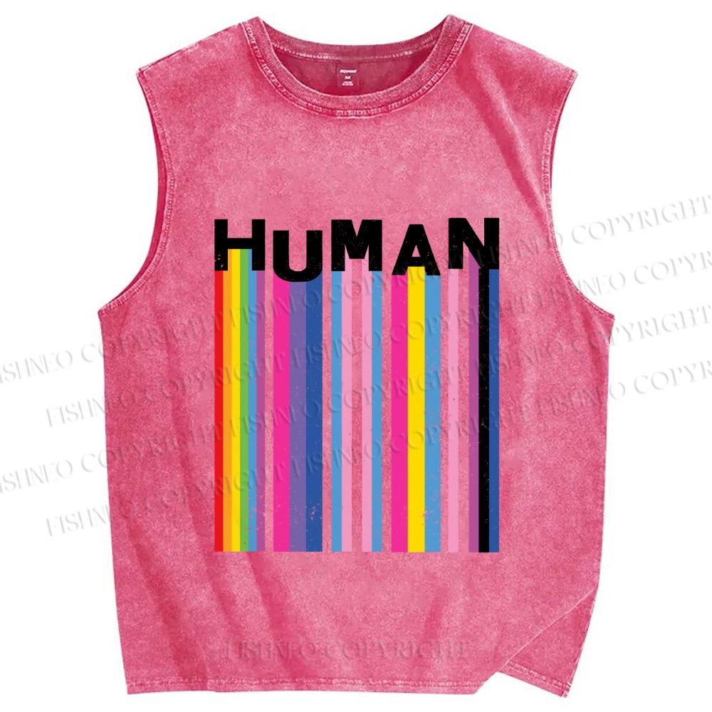 Unisex Pride Human Printed Washed Tank Top