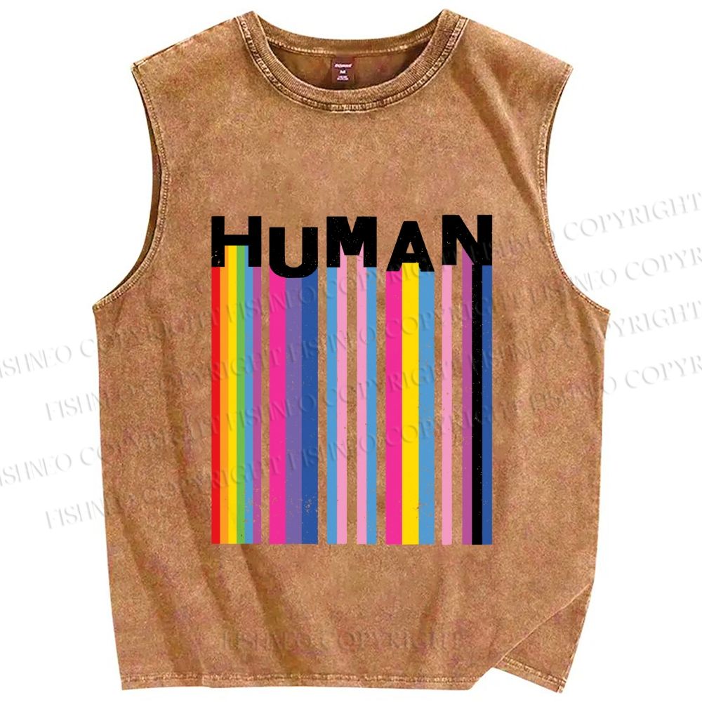 Unisex Pride Human Printed Washed Tank Top