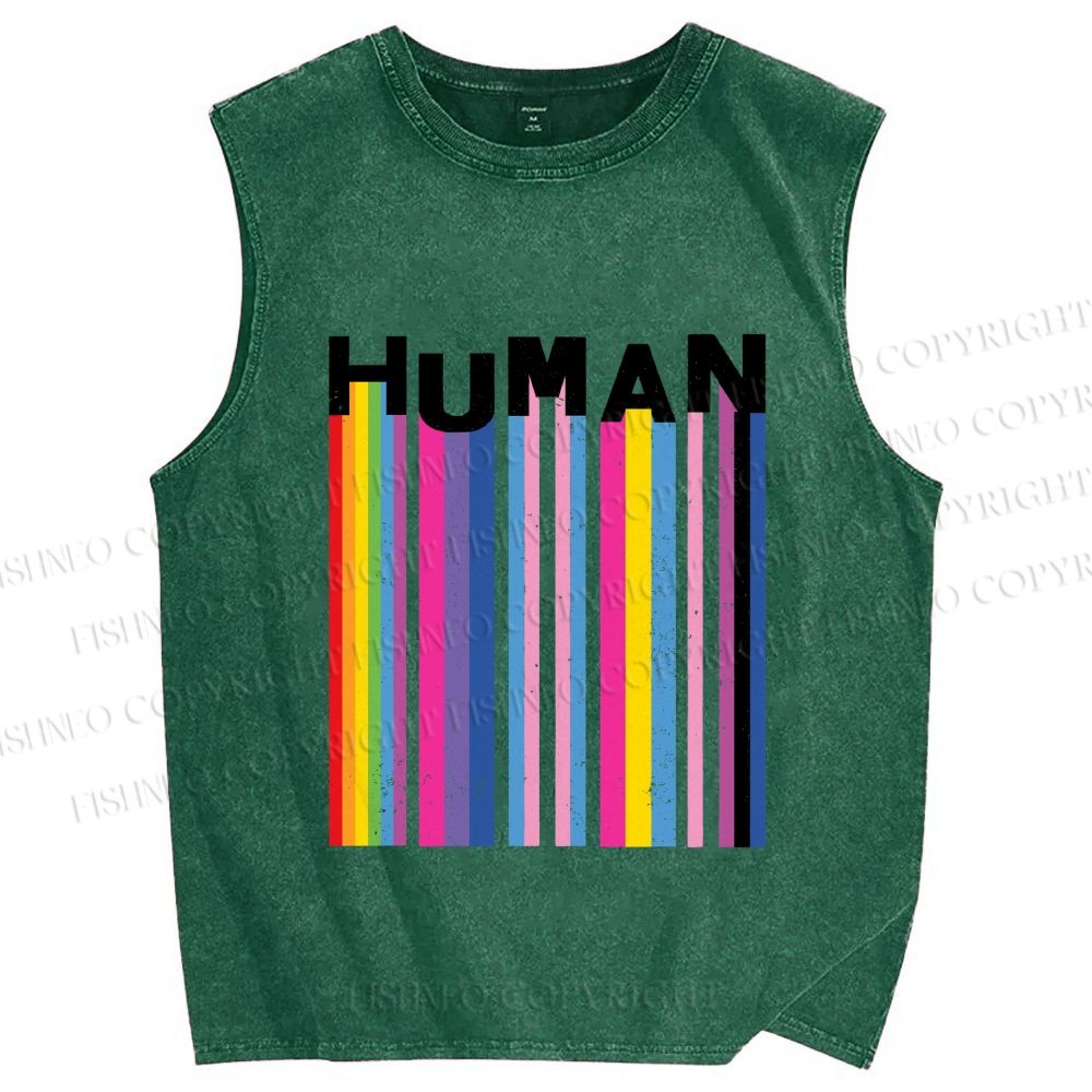 Unisex Pride Human Printed Washed Tank Top