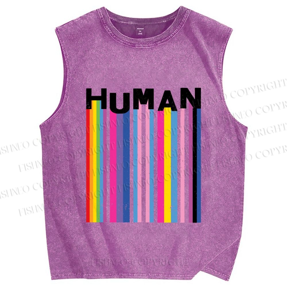 Unisex Pride Human Printed Washed Tank Top