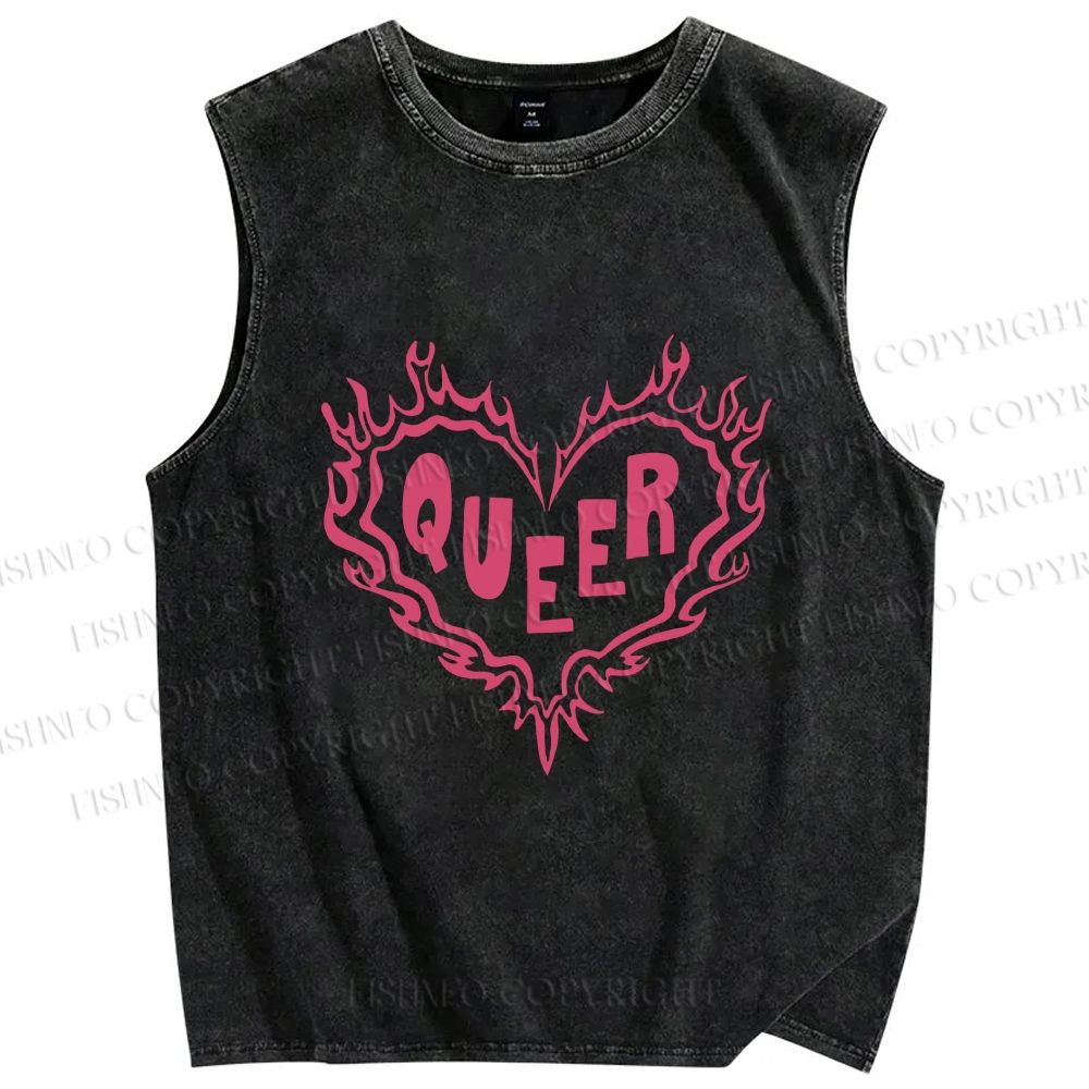 Unisex Pride Queer Heart Printed Washed Tank Top