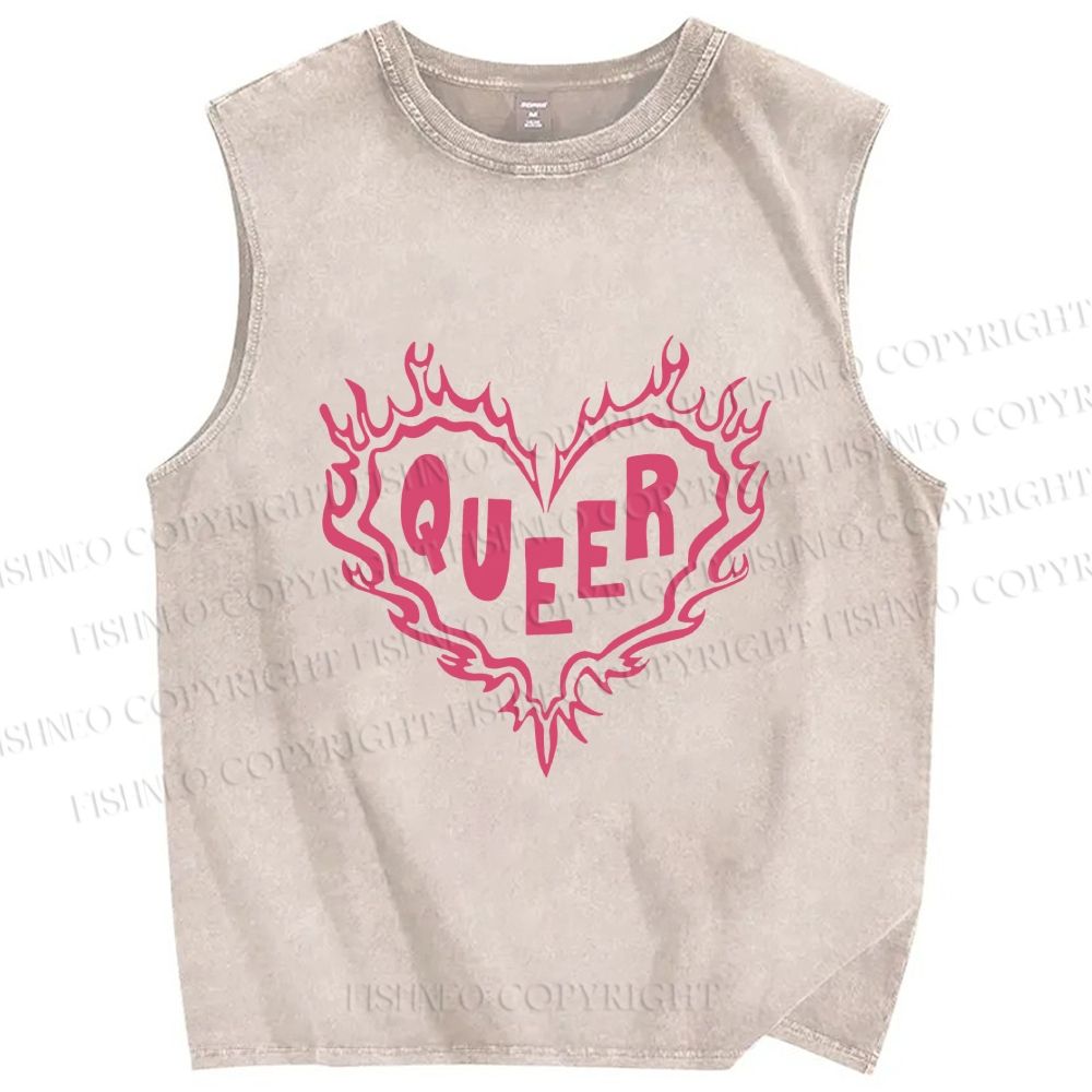 Unisex Pride Queer Heart Printed Washed Tank Top
