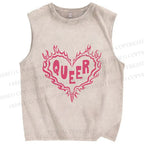 Unisex Pride Queer Heart Printed Washed Tank Top