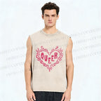 Unisex Pride Queer Heart Printed Washed Tank Top
