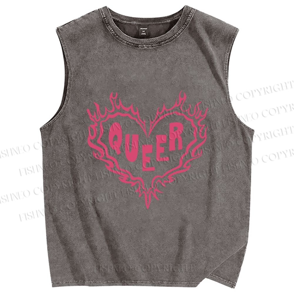 Unisex Pride Queer Heart Printed Washed Tank Top