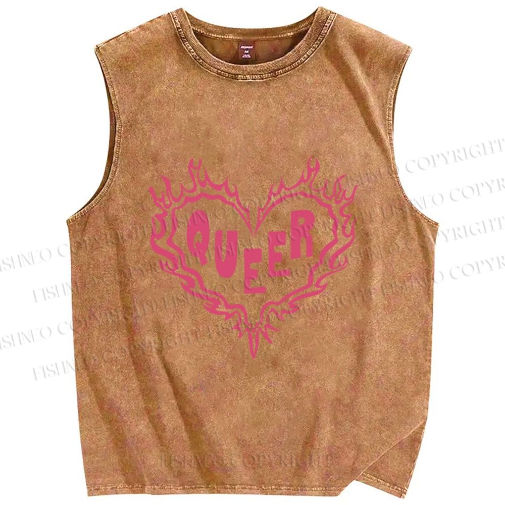 Unisex Pride Queer Heart Printed Washed Tank Top
