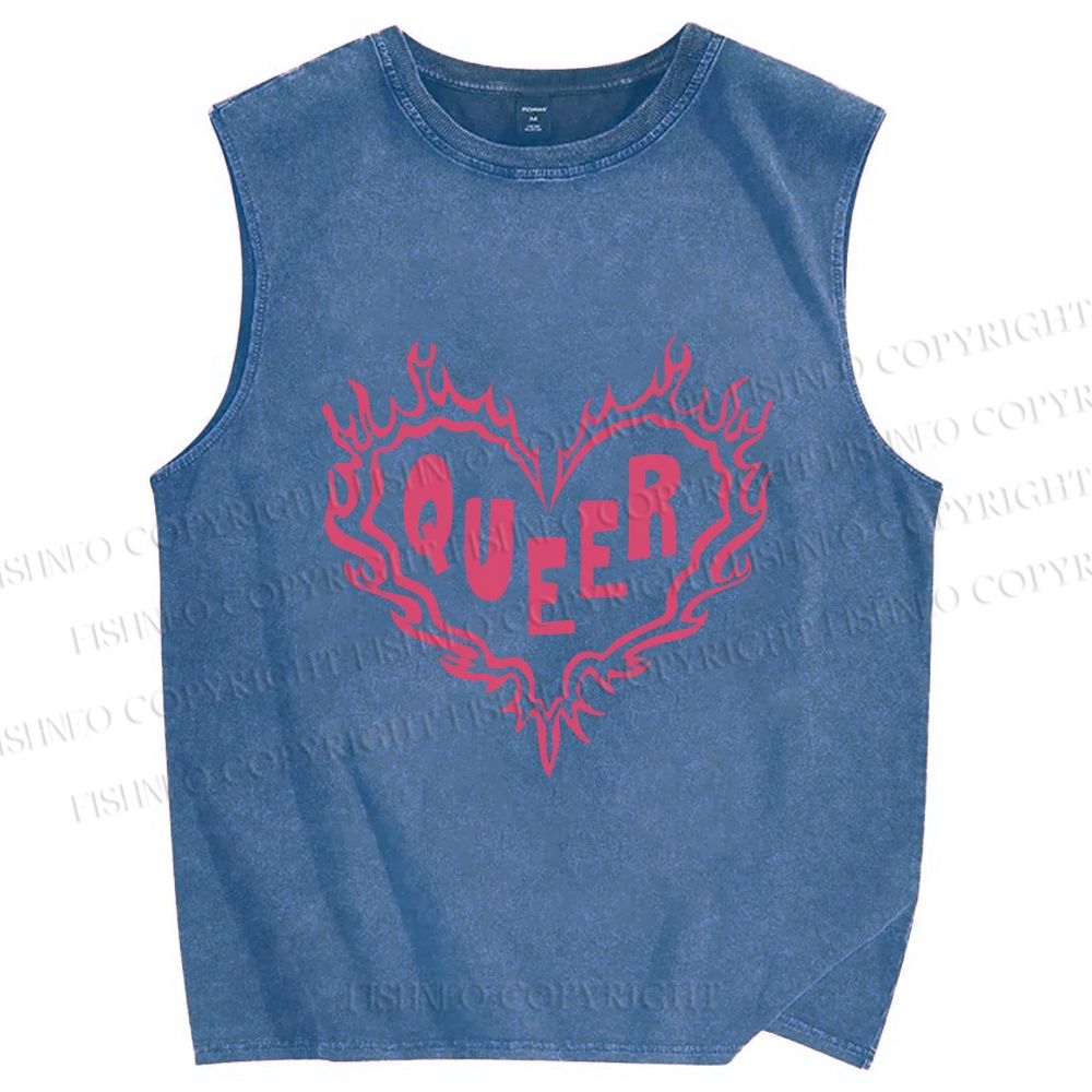 Unisex Pride Queer Heart Printed Washed Tank Top