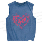 Unisex Pride Queer Heart Printed Washed Tank Top