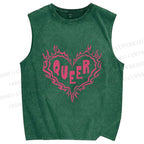 Unisex Pride Queer Heart Printed Washed Tank Top