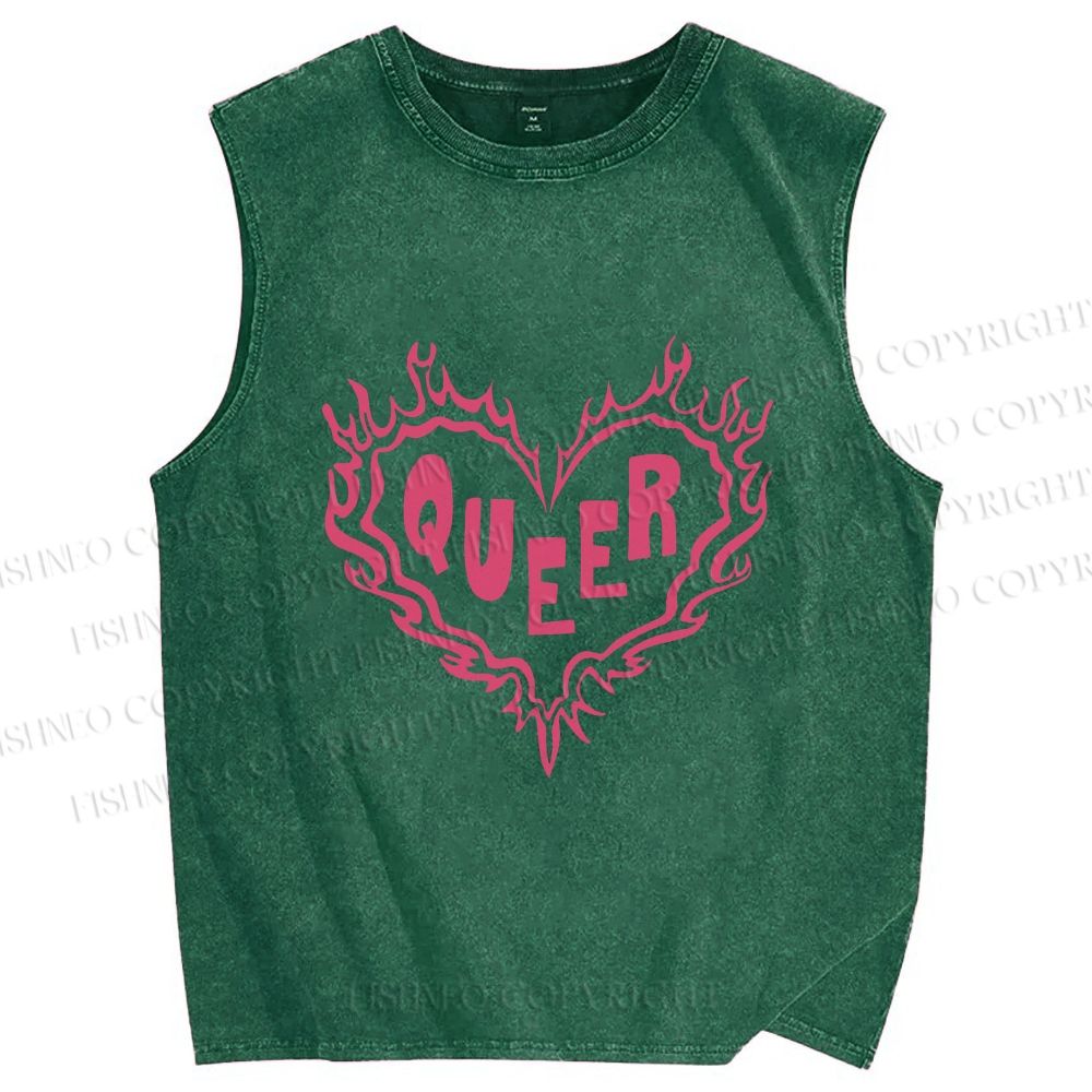 Unisex Pride Queer Heart Printed Washed Tank Top