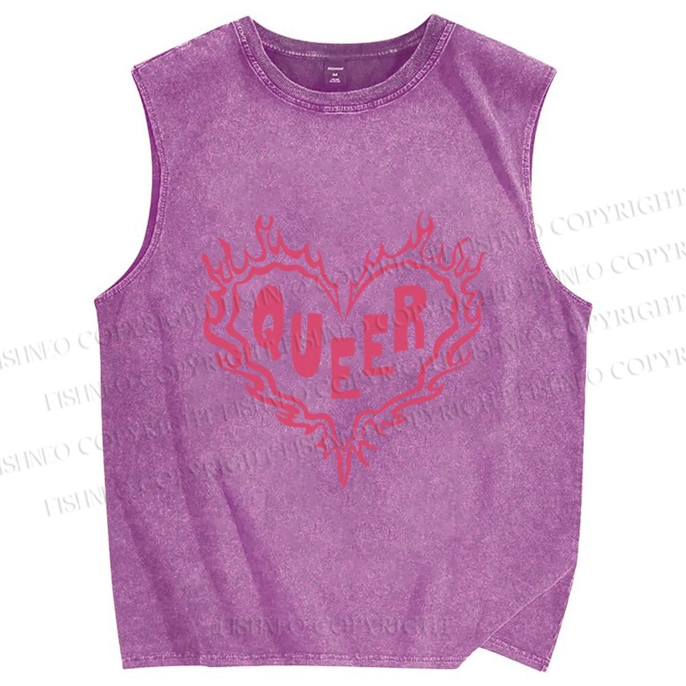 Unisex Pride Queer Heart Printed Washed Tank Top