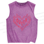 Unisex Pride Queer Heart Printed Washed Tank Top