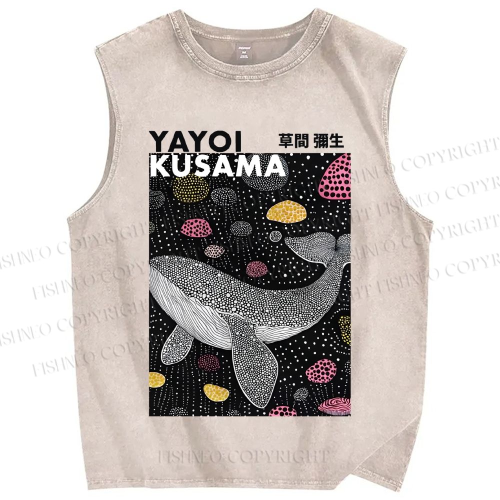 Unisex Yayoi Kusama Whale Printed Washed Tank Top