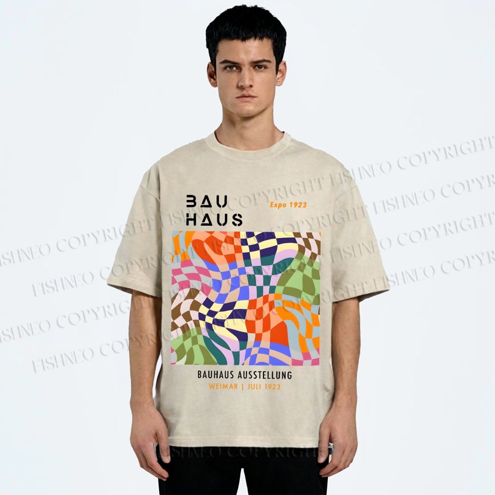 Unisex Bauhaus Distorted Space Printed Washed Tee