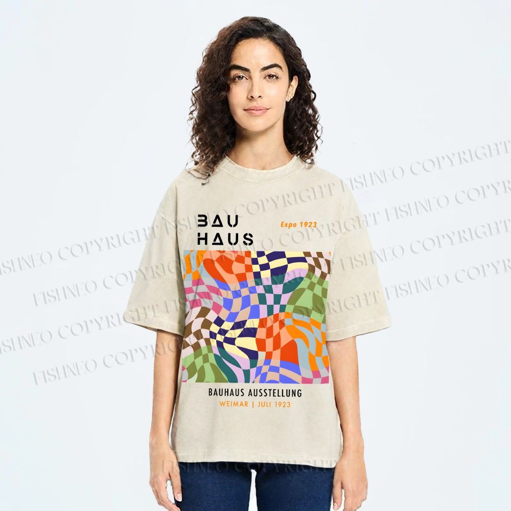 Unisex Bauhaus Distorted Space Printed Washed Tee