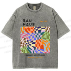 Unisex Bauhaus Distorted Space Printed Washed Tee