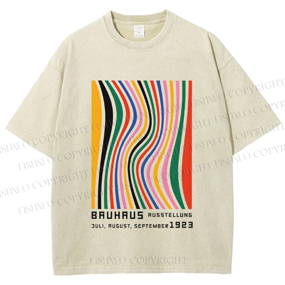 Unisex Bauhaus Multicolor Line Printed Washed Tee