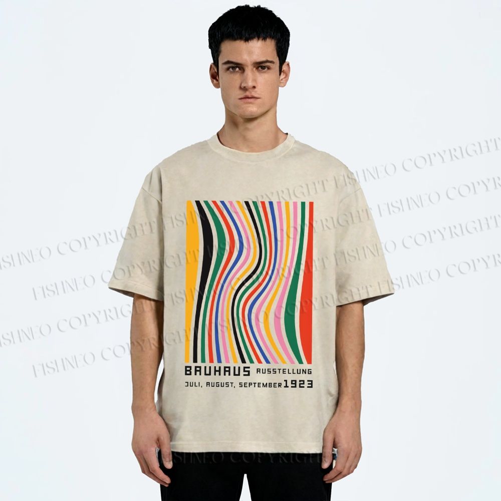 Unisex Bauhaus Multicolor Line Printed Washed Tee